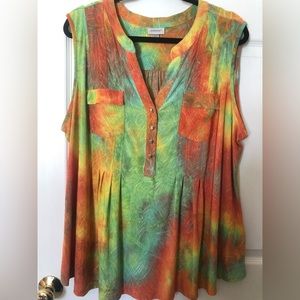 Avenue mandarin collar sleeveless swing bottom blouse